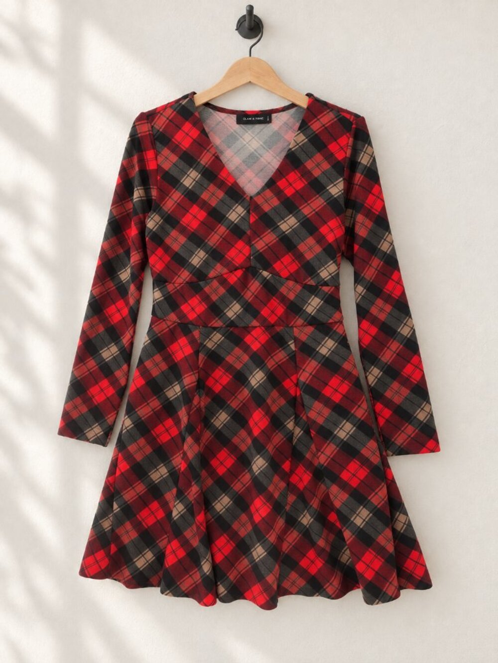 Glam & Fame, Fit & Flare Dress, Red Plaid, Size M/L